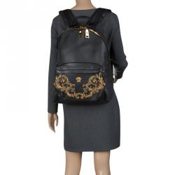 Pre Owned Versace Black Leather Studded Medusa Backpack