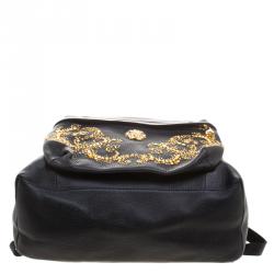 Pre Owned Versace Black Leather Studded Medusa Backpack