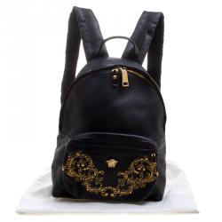 Pre Owned Versace Black Leather Studded Medusa Backpack