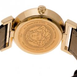 Pre Owned Versace Black Gold Tone Stainless Steel Vanity P5Q Women's Wristwatch 35 mm