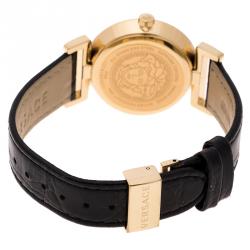 Pre Owned Versace Black Gold Tone Stainless Steel Vanity P5Q Women's Wristwatch 35 mm