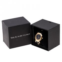 Pre Owned Versace Black Gold Tone Stainless Steel Vanity P5Q Women's Wristwatch 35 mm