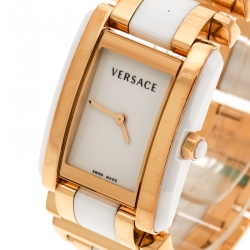 مملوكة مسبقًا Versace White Ceramic Gold Stainless Steel Era 70Q Women's Wristwatch 24 mm