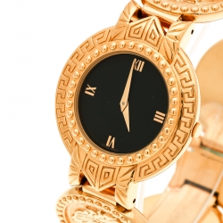 مملوكة مسبقًا Versace Black Gold Tone Medusa Icon Women's Wristwatch 30 mm