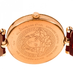 Pre Owned Versace Red Rose Gold Plated Stainless Steel Vanitas K7Q Women's Wristwatch 40 mm