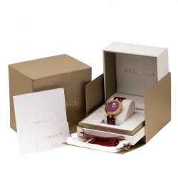 Pre Owned Versace Red Rose Gold Plated Stainless Steel Vanitas K7Q Women's Wristwatch 40 mm