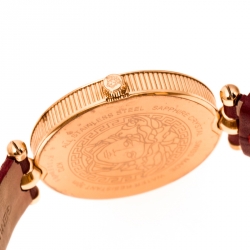Pre Owned Versace Red Rose Gold Plated Stainless Steel Vanitas K7Q Women's Wristwatch 40 mm