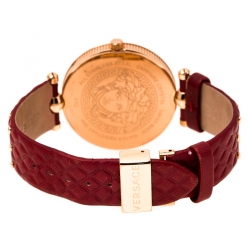 Pre Owned Versace Red Rose Gold Plated Stainless Steel Vanitas K7Q Women's Wristwatch 40 mm