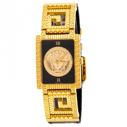 Versace Black 18K Yellow Gold Plated Stainless Steel Signature Medusa Women's Wristwatch 25 mm