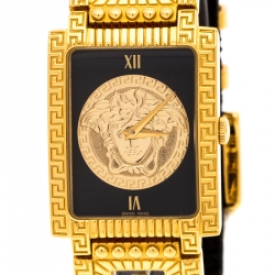 Versace Black 18K Yellow Gold Plated Stainless Steel Signature Medusa Women's Wristwatch 25 mm