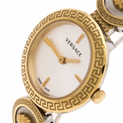 Versace White Gold Tone Signature Medusa Stud Icon VERF008 Women's Wristwatch 26 mm