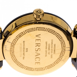 Pre Owned Versace Black Gold Plated Steel Ceramic Reve 92Q Women's Wristwatch 35 mm