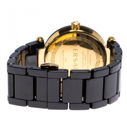 Pre Owned Versace Black Gold Plated Steel Ceramic Reve 92Q Women's Wristwatch 35 mm