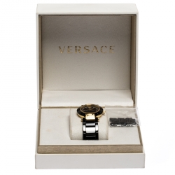 Pre Owned Versace Black Gold Plated Steel Ceramic Reve 92Q Women's Wristwatch 35 mm