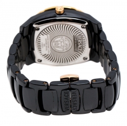 Pre Owned Versace Black Ceramic Rose Gold Stainless Steel Diamonds DV One Glamour 63Q Men's Wristwatch 34 mm