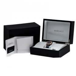 Pre Owned Versace Black Ceramic Rose Gold Stainless Steel Diamonds DV One Glamour 63Q Men's Wristwatch 34 mm