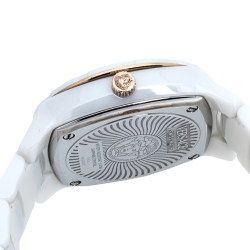 Pre Owned Versace White Mother of Pearl White Ceramic Rose Gold Plated Stainless Steel DV One 63Q Women's Wristwatch 35 mm
