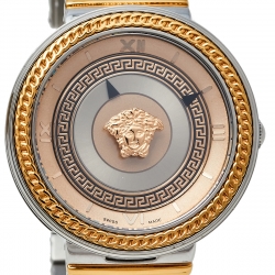 Pre Owned Versace Champagne Two-Tone Stainless Steel V-Metal Icon VLC080014 Women's Wristwatch 40 mm