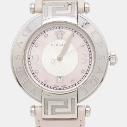 مملوكة مسبقًا Versace Pink Mother of Pearl Stainless Steel Leather Reve 68Q Women's Wristwatch 35 mm