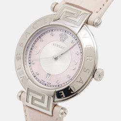 مملوكة مسبقًا Versace Pink Mother of Pearl Stainless Steel Leather Reve 68Q Women's Wristwatch 35 mm