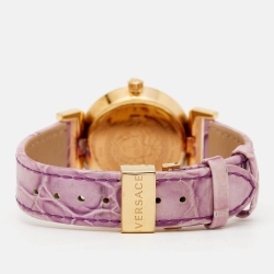 Pre Owned Versace Purple Gold Plated Stainless Steel Leather Vanity P5Q Women's Wristwatch 35 mm