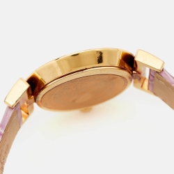 Pre Owned Versace Purple Gold Plated Stainless Steel Leather Vanity P5Q Women's Wristwatch 35 mm