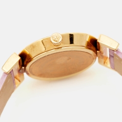 Pre Owned Versace Purple Gold Plated Stainless Steel Leather Vanity P5Q Women's Wristwatch 35 mm