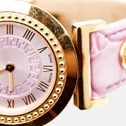 Pre Owned Versace Purple Gold Plated Stainless Steel Leather Vanity P5Q Women's Wristwatch 35 mm