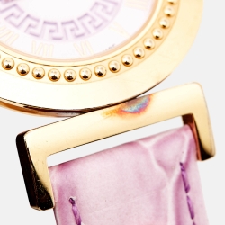 Pre Owned Versace Purple Gold Plated Stainless Steel Leather Vanity P5Q Women's Wristwatch 35 mm