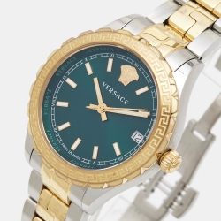 Versace Green Two-Tone Stainless Steel Hellenyium V12050016 Women's Wristwatch 35 mm