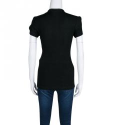 Pre Owned Versus Versace Black Rib Knit Lion Studded Criss Cross Front Top M