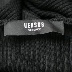 Pre Owned Versus Versace Black Rib Knit Lion Studded Criss Cross Front Top M