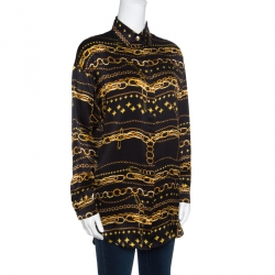 Pre Owned Versus Versace Black Chain Link Printed Silk Satin Long Sleeve Shirt S