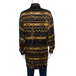 Pre Owned Versus Versace Black Chain Link Printed Silk Satin Long Sleeve Shirt S