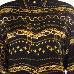 Pre Owned Versus Versace Black Chain Link Printed Silk Satin Long Sleeve Shirt S