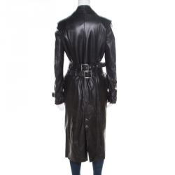 Versus Versace Black Leather Belted Back Detail Overcoat S