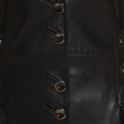 Versus Versace Black Leather Belted Back Detail Overcoat S