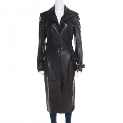 Versus Versace Black Leather Belted Back Detail Overcoat S