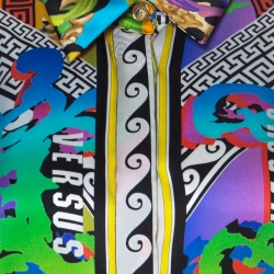 Versus Versace Multicolor Abstract Baroque Printed Silk Satin Shirt M 