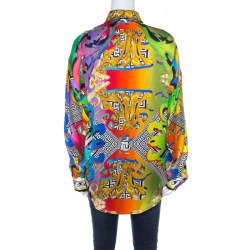 Versus Versace Multicolor Abstract Baroque Printed Silk Satin Shirt M 