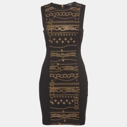 Pre Owned Versus Versace Black Studded Jersey Sheath Dress M