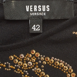 Pre Owned Versus Versace Black Studded Jersey Sheath Dress M