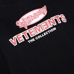 Pre Owned Vetements Black Printed Cotton Split Side Oversized T-Shirt XS 