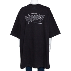 Pre Owned Vetements Black Printed Cotton Split Side Oversized T-Shirt XS 