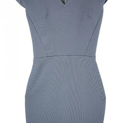 Pre Owned Victoria Beckham Dove Grey V-Neck Cap Sleeve Fitted Dress S