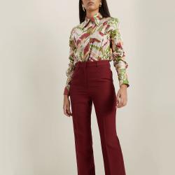 Pre Owned Victoria Beckham Red Straight-Leg Wool-Blend Trousers UK 16