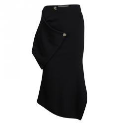 Pre Owned Victoria Beckham Black Wool Drape Detail Asymmetric Skirt S