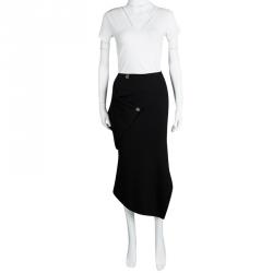 Pre Owned Victoria Beckham Black Wool Drape Detail Asymmetric Skirt S