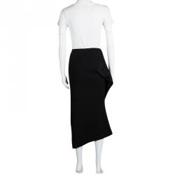 Pre Owned Victoria Beckham Black Wool Drape Detail Asymmetric Skirt S