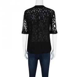 Pre Owned Victoria Beckham Black Lace Pocket Detail Sheer Short Sleeve Blouse XS